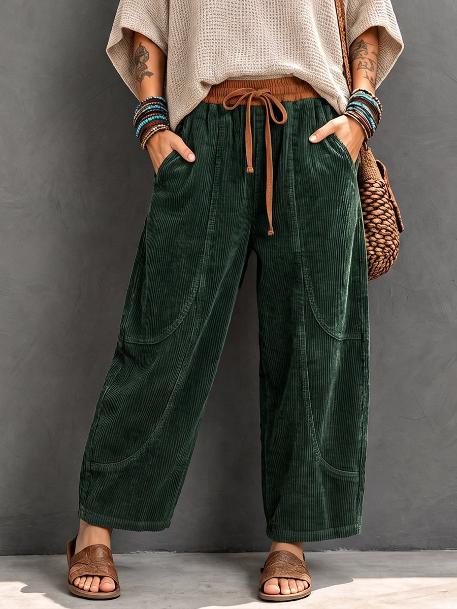 Pantaloni harem donna in velluto a coste con vita elastica