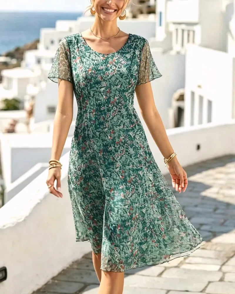 Abito donna floreale A-line con maniche corte