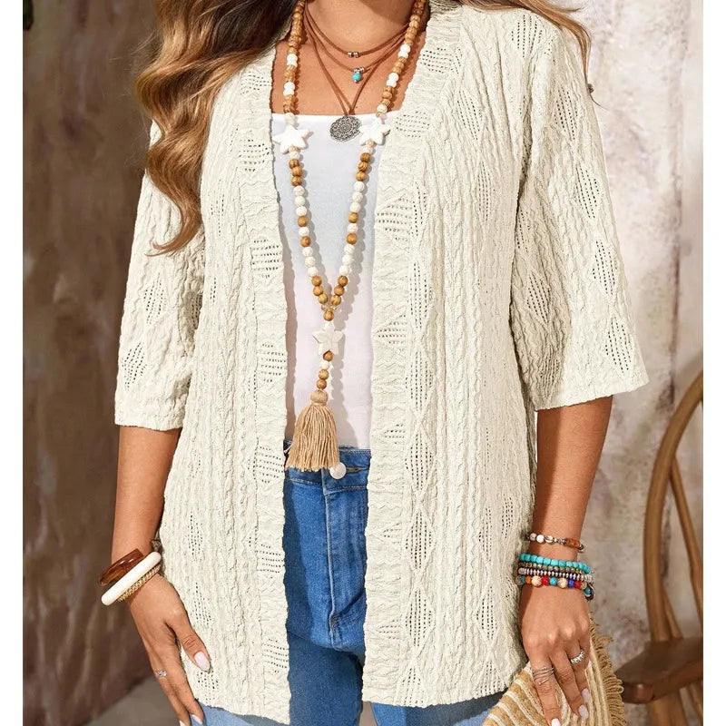 Cardigan donna traforato con maniche 3/4