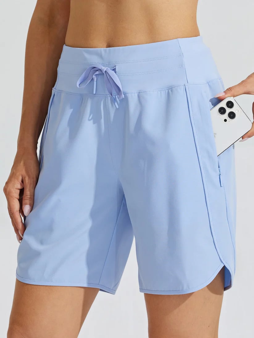 Shorts sportivi donna a vita alta con cordino e tasche