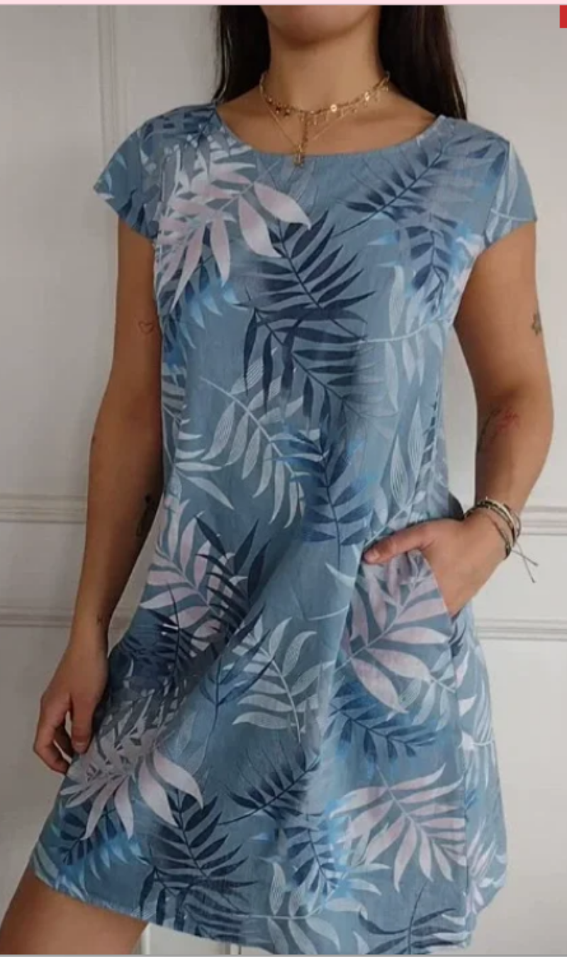 Abito donna fluido con stampa botanica e tasche
