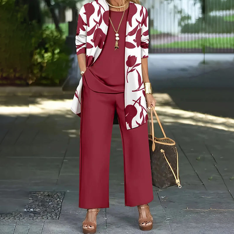 Completo donna tre pezzi con giacca floreale e pantaloni