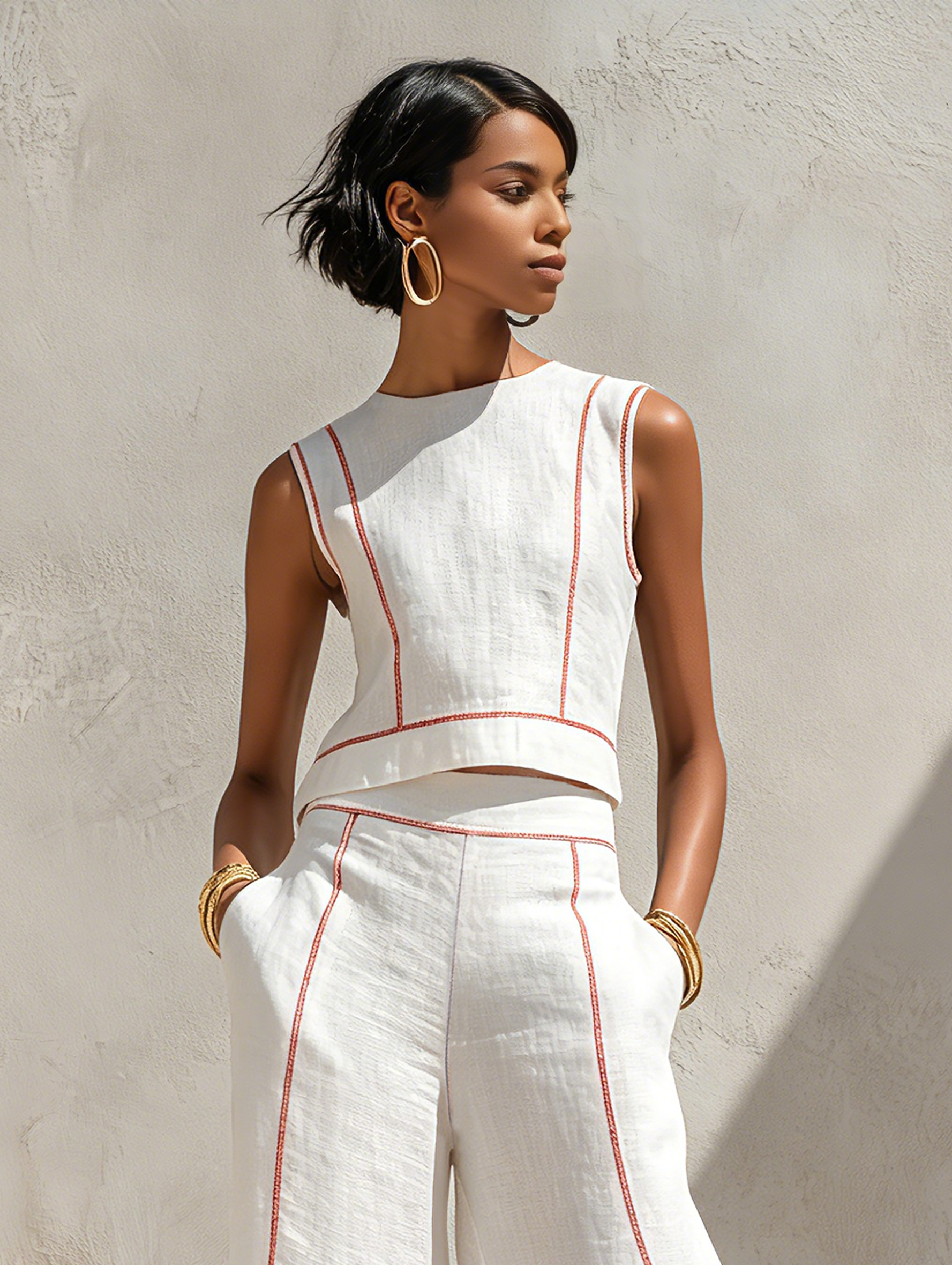 Completo donna minimal con cuciture a contrasto