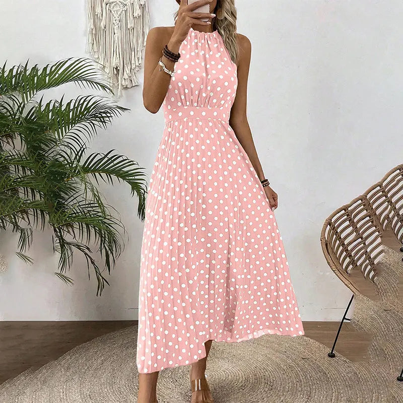 Abito maxi donna a pois con collo halter