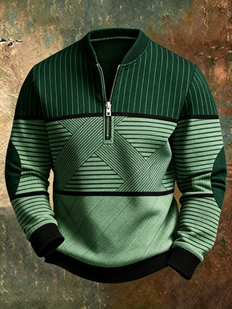 Maglione uomo in poliestere con collo alto e mezza zip