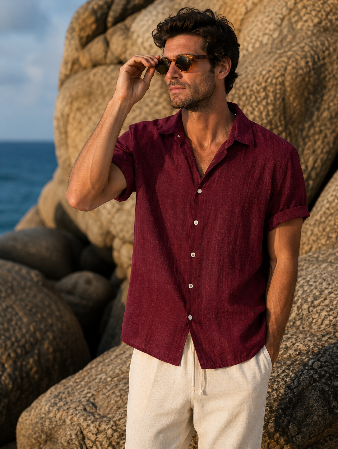 Camicia Estiva Valerio — Rosso Borgogna