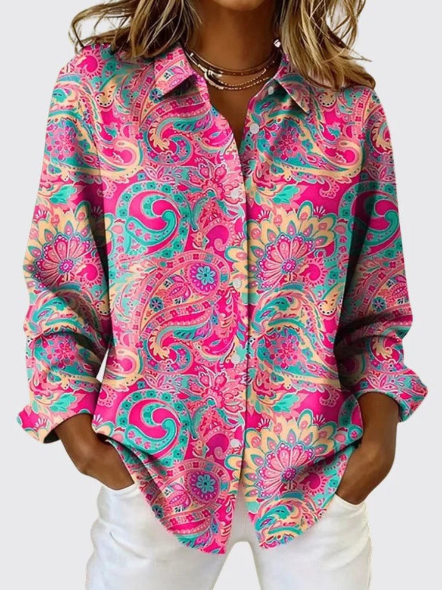Camicia donna paisley con colletto classico e vestibilità ampia