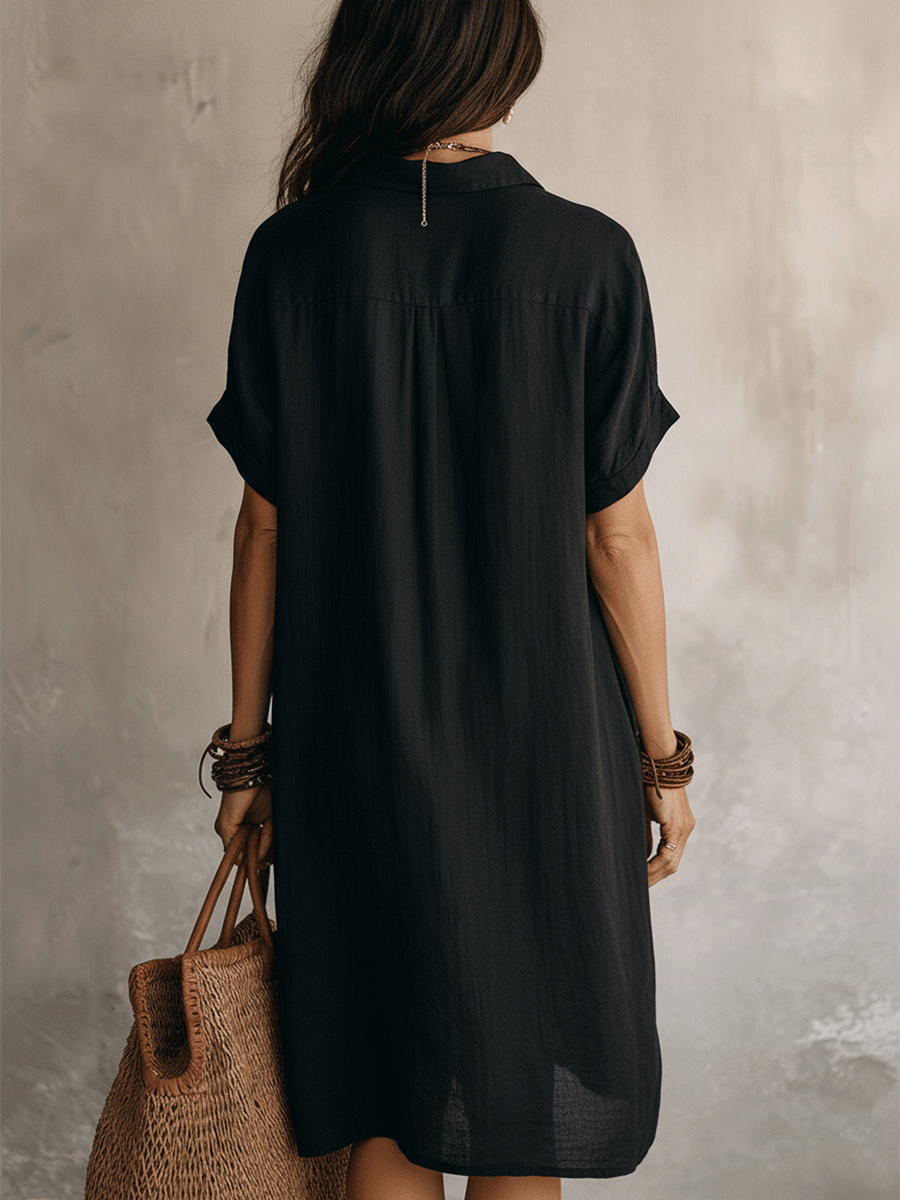 Abito chemise da donna in lino cotone con bottoni