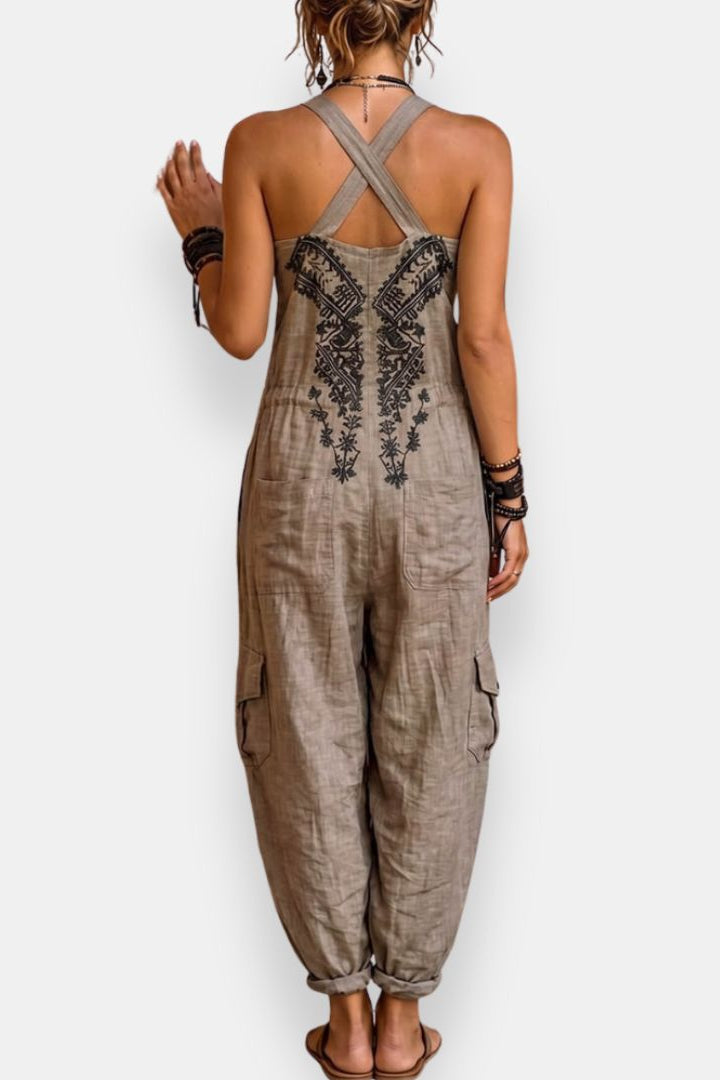 Tuta donna bohemien ricamata con tasche