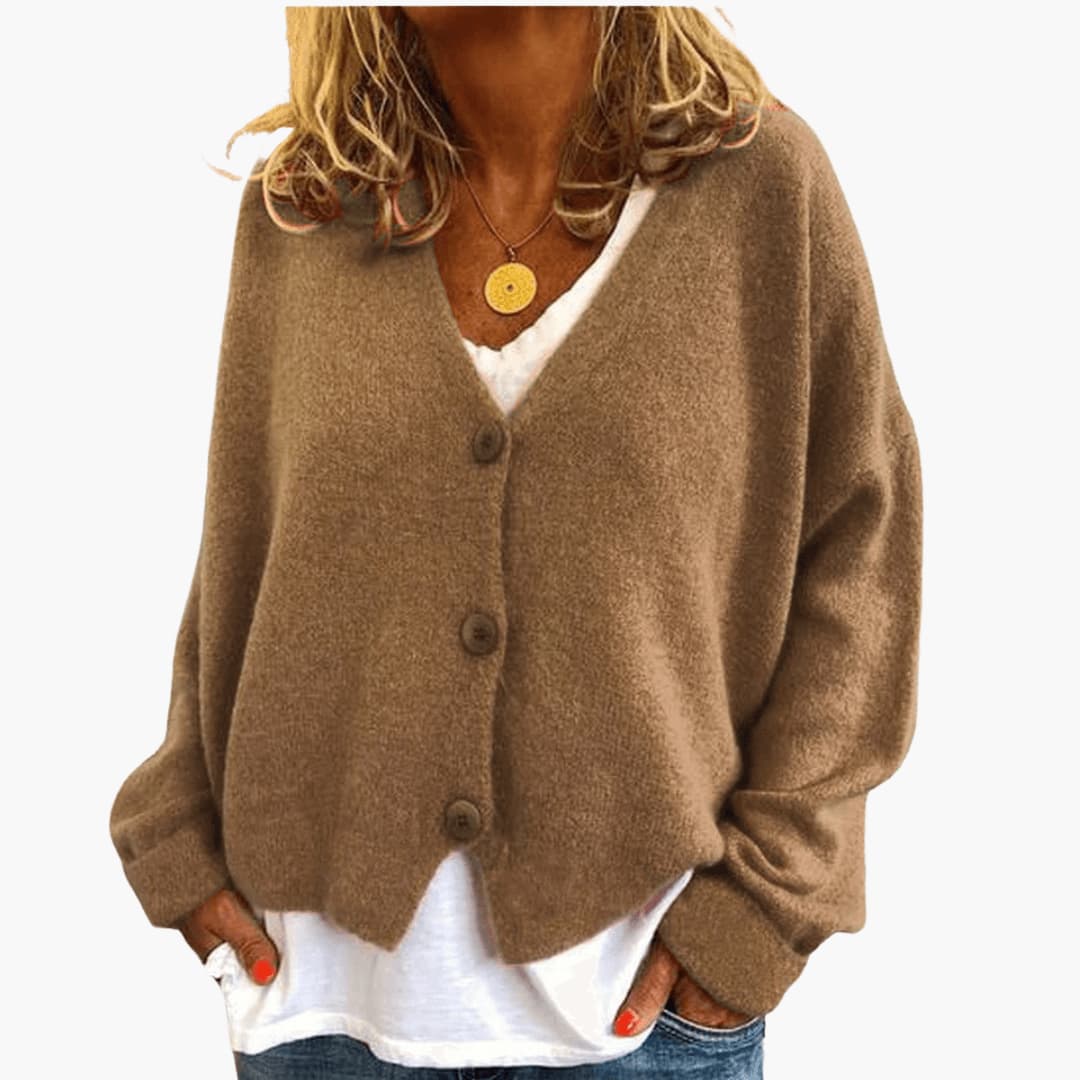 Cardigan donna in maglia con bottoni e vestibilità casual