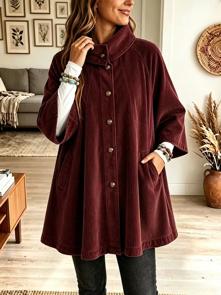 Cappotto a mantella donna oversize in velluto a coste