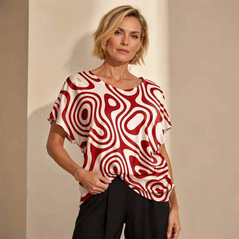 T-shirt donna stampata con scollo a V