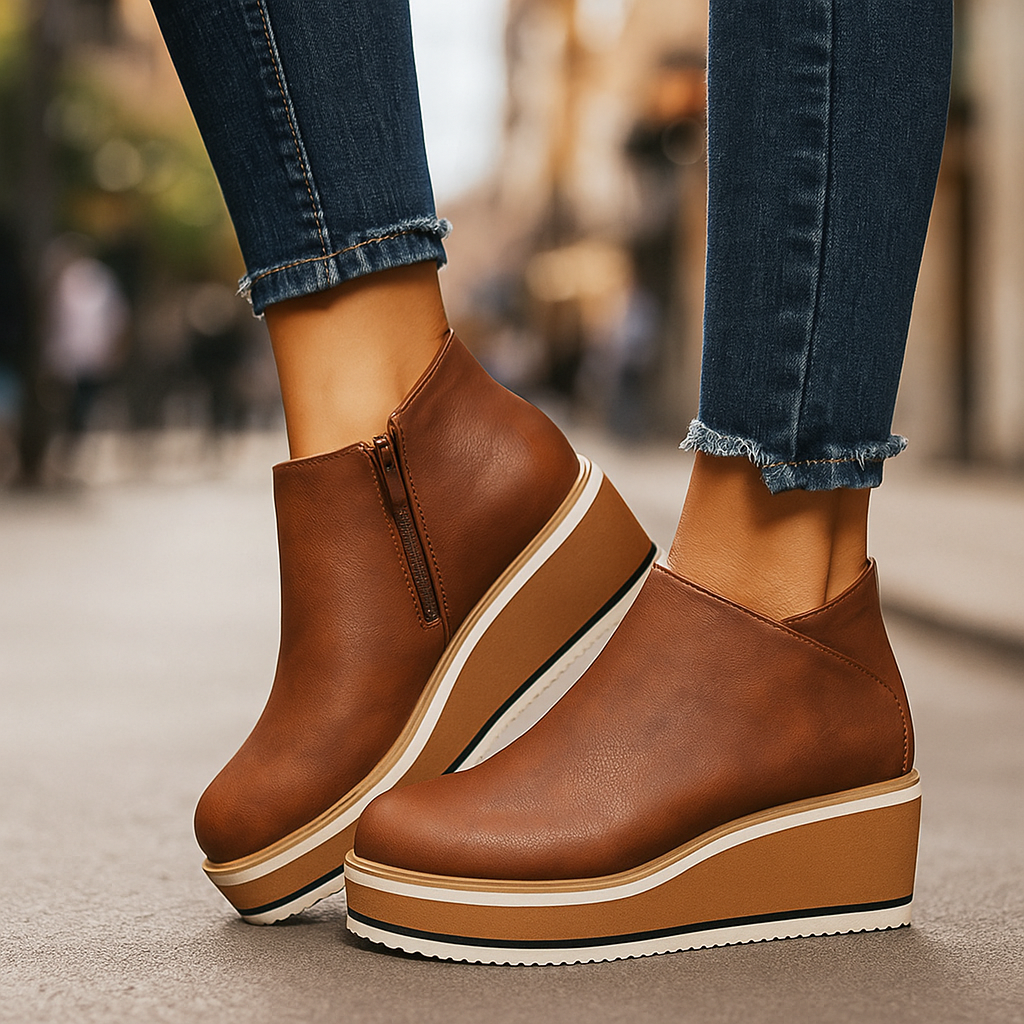 Stivaletti donna con zeppa platform e chiusura zip laterale