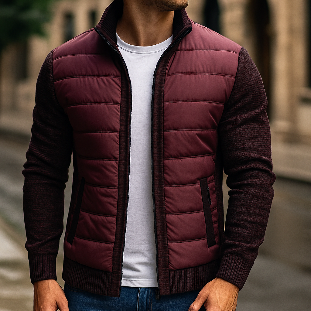 Giacca uomo trapuntata con maniche in maglia e zip