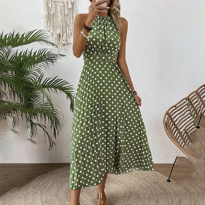 Abito maxi donna a pois con collo halter