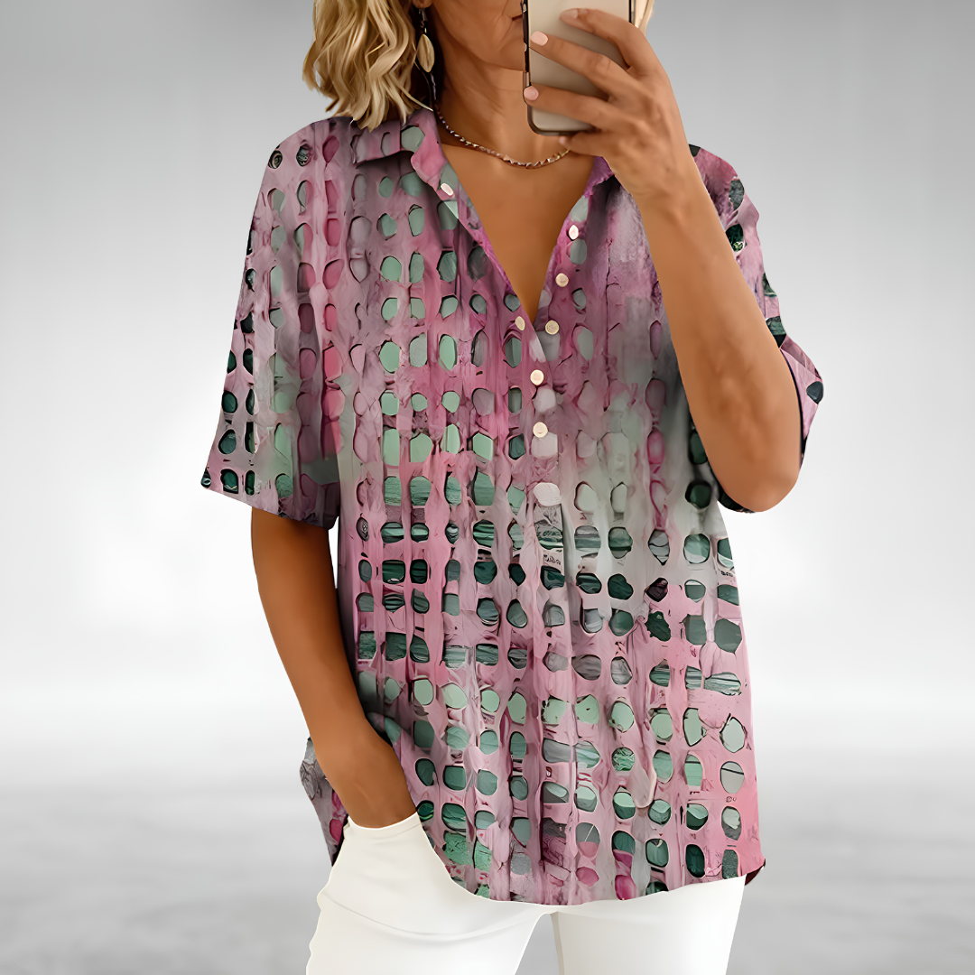 Top donna traforato casual con colletto e bottoni