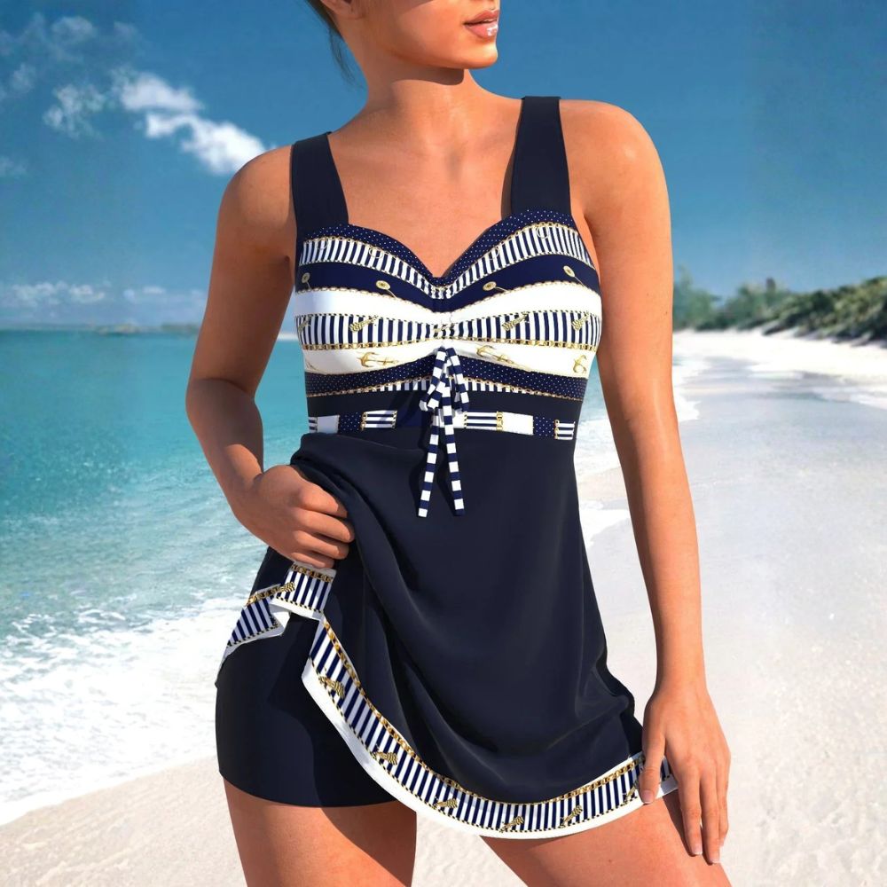 Costume intero da donna stile marinaro con gonna