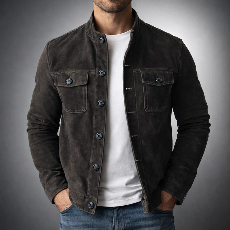 Overshirt uomo effetto scamosciato con tasche sul petto