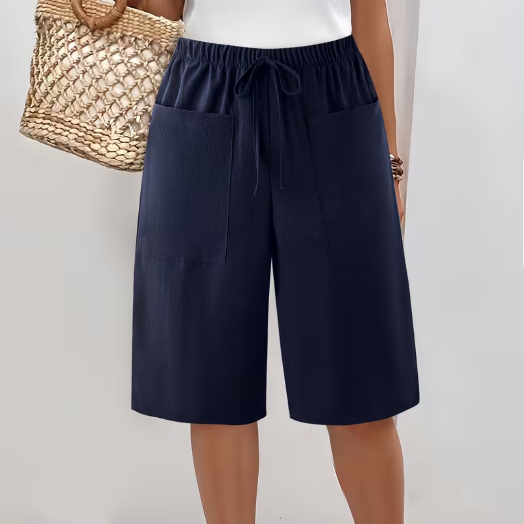 Pantaloni bermuda donna con tasche grandi e cordino regolabile