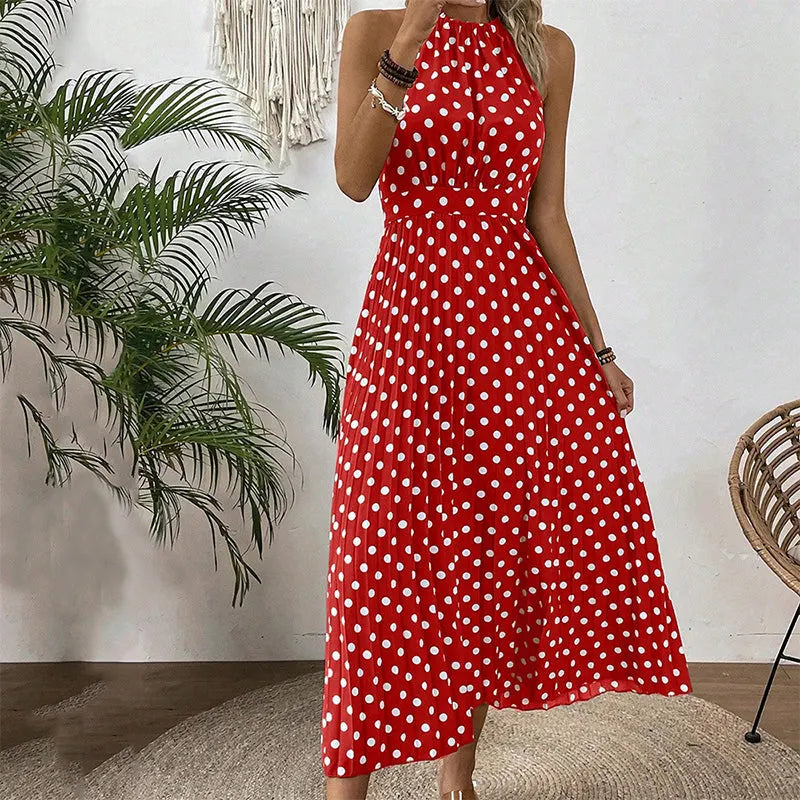 Abito maxi donna a pois con collo halter
