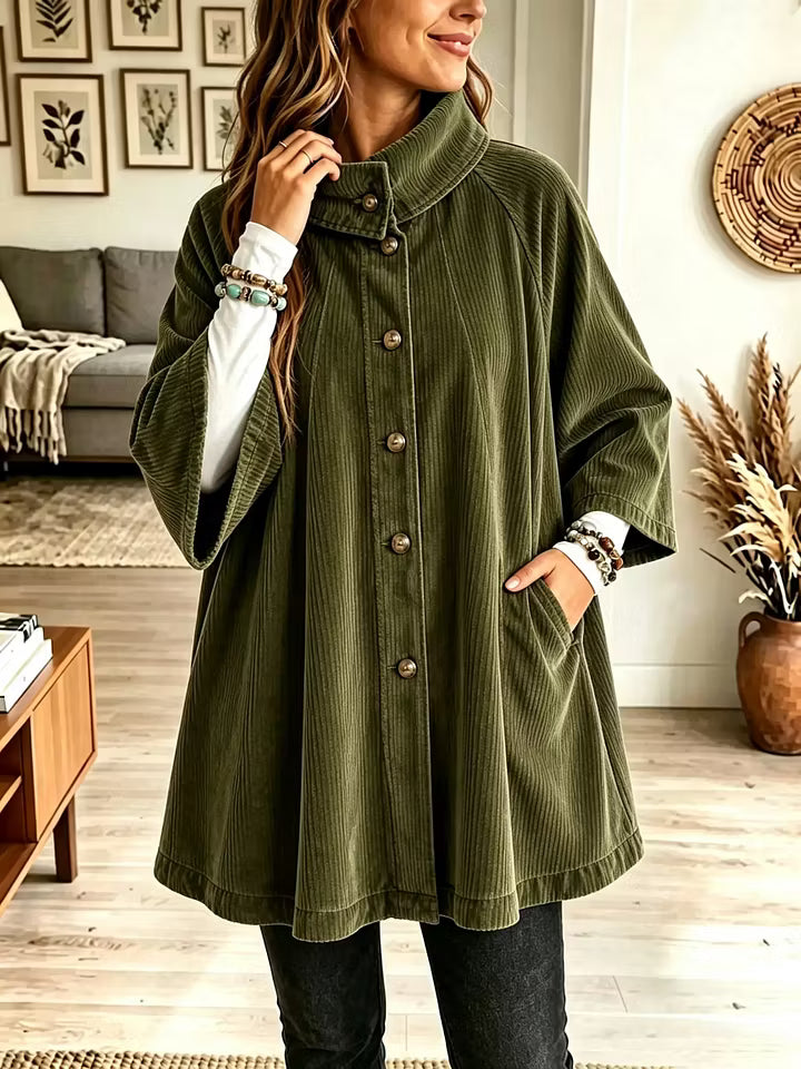 Cappotto a mantella donna oversize in velluto a coste