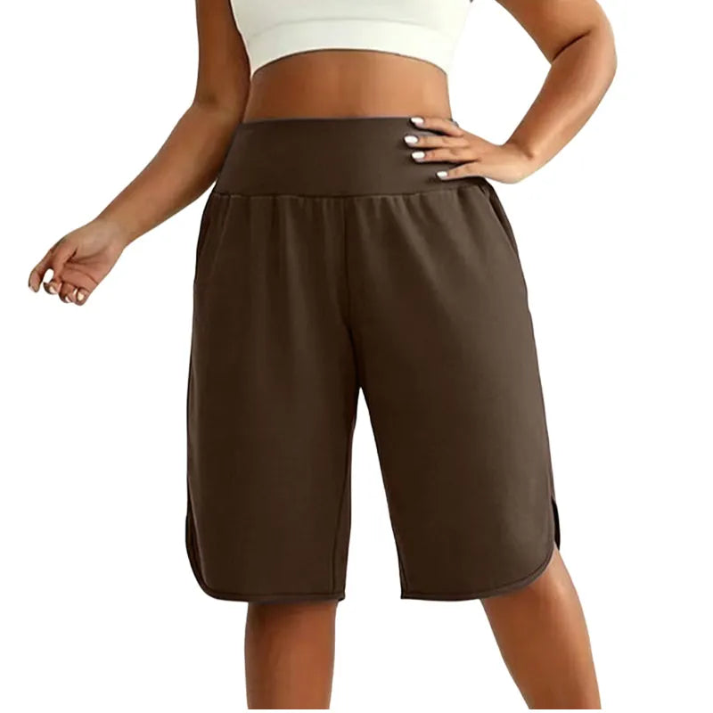 Pantaloni corti donna a vita alta lunghezza ginocchio