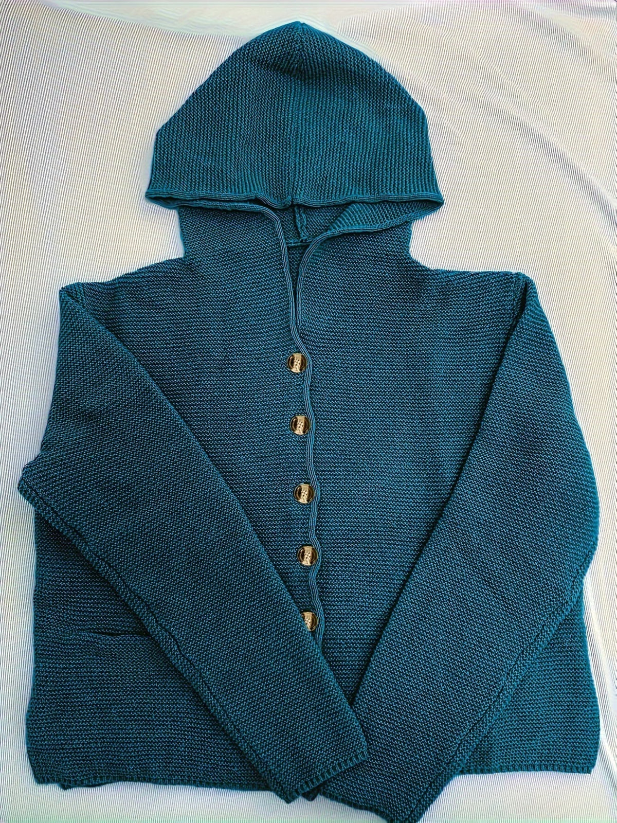 Cardigan donna in maglia spessa con cappuccio e bottoni