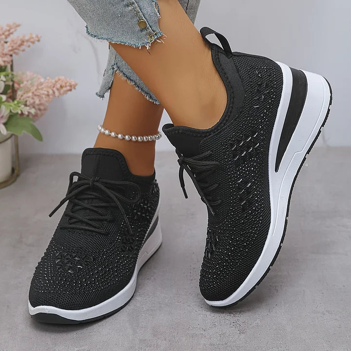 Sneakers donna con zeppa scintillante e rete traspirante