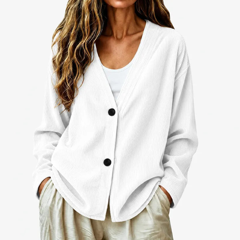 Cardigan donna a coste con scollo a V e bottoni