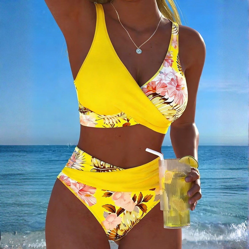 Bikini donna floreale a contrasto con fit regolabile