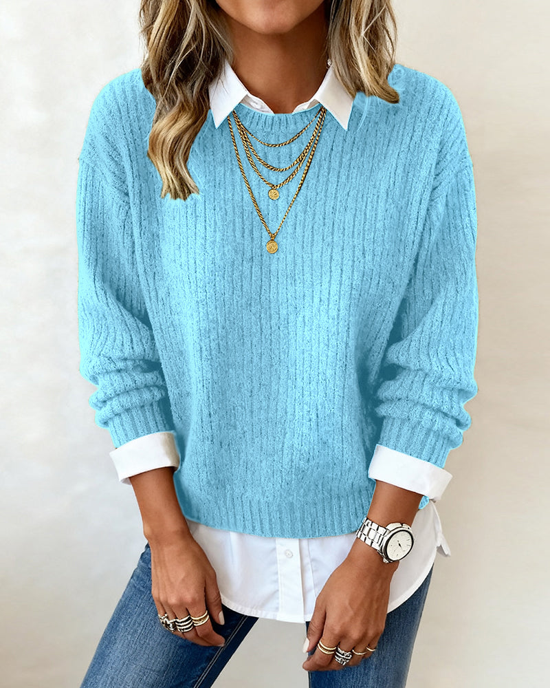 Maglione donna effetto due pezzi con colletto camicia
