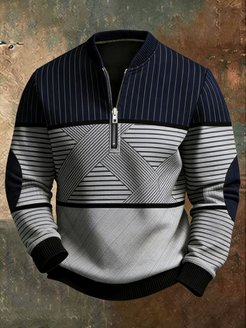 Maglione uomo in poliestere con collo alto e mezza zip
