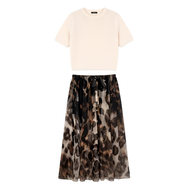 Completo donna due pezzi con maglione e gonna leopardata