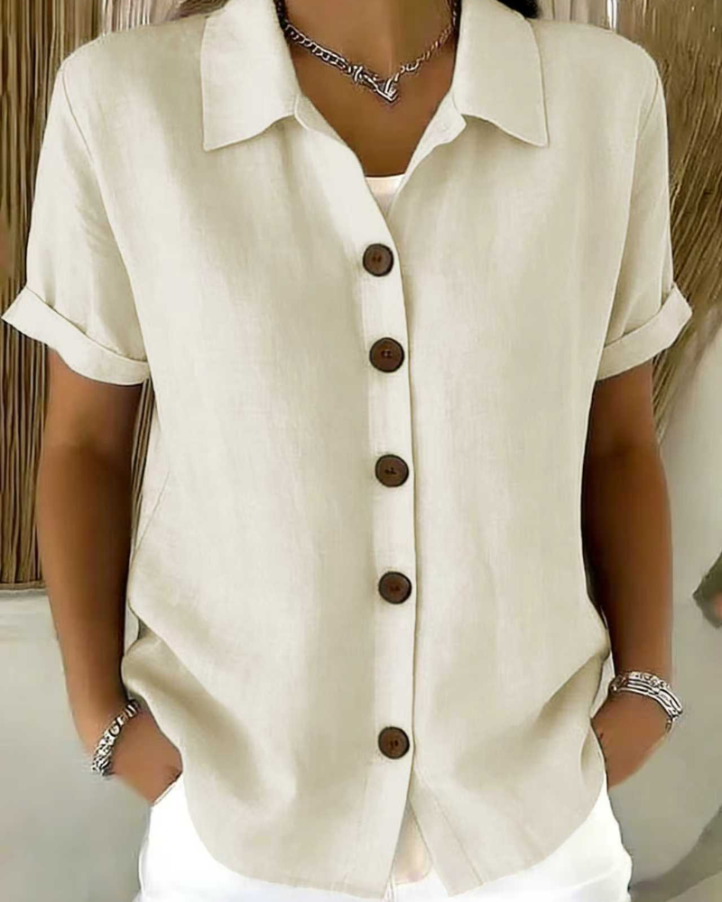 Blusa donna verde con bottoni e maniche corte