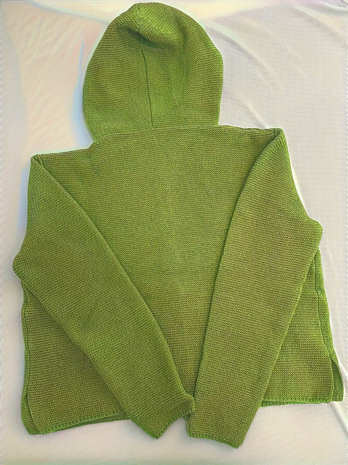 Cardigan donna in maglia spessa con cappuccio e bottoni