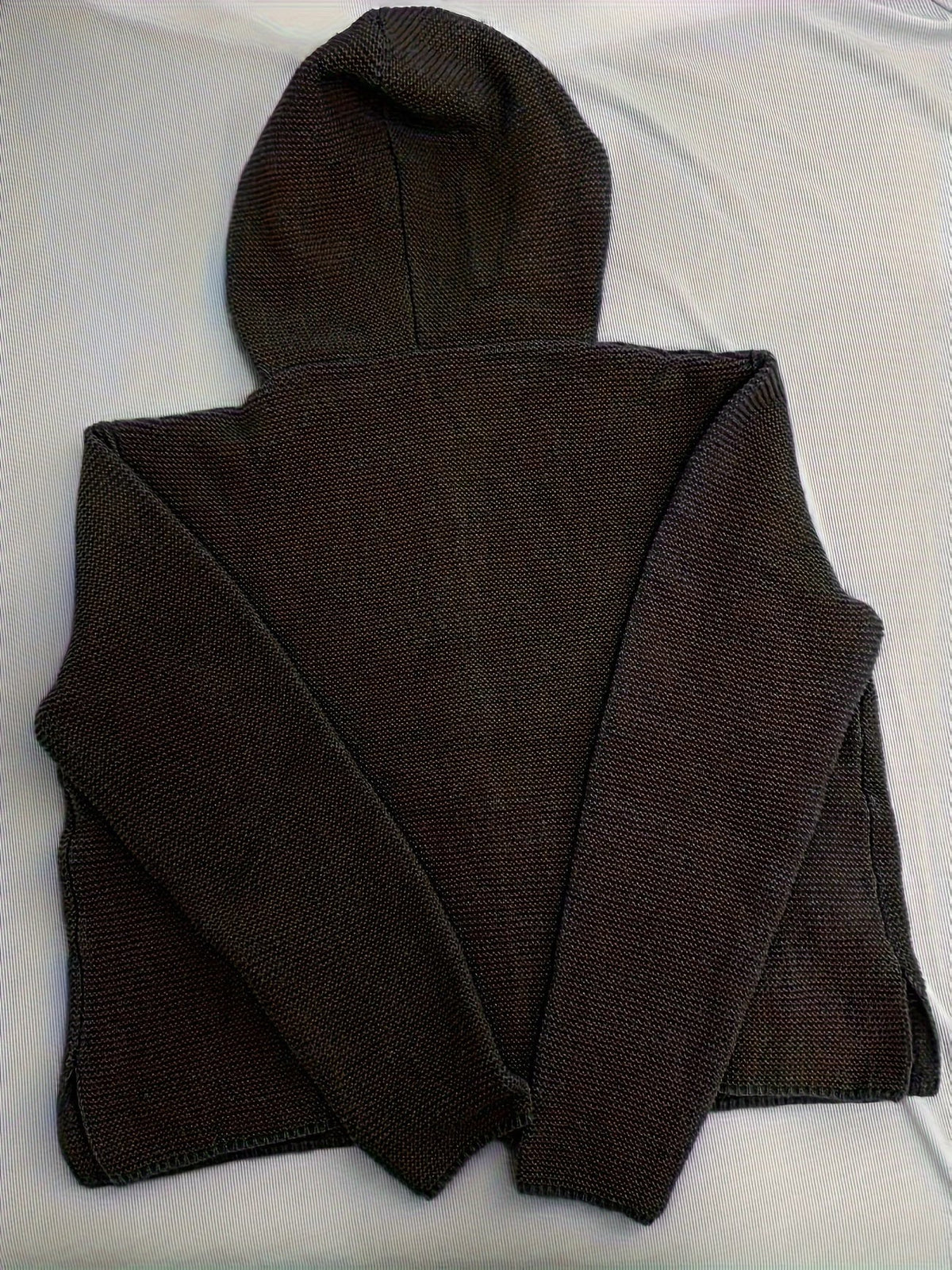 Cardigan donna in maglia spessa con cappuccio e bottoni