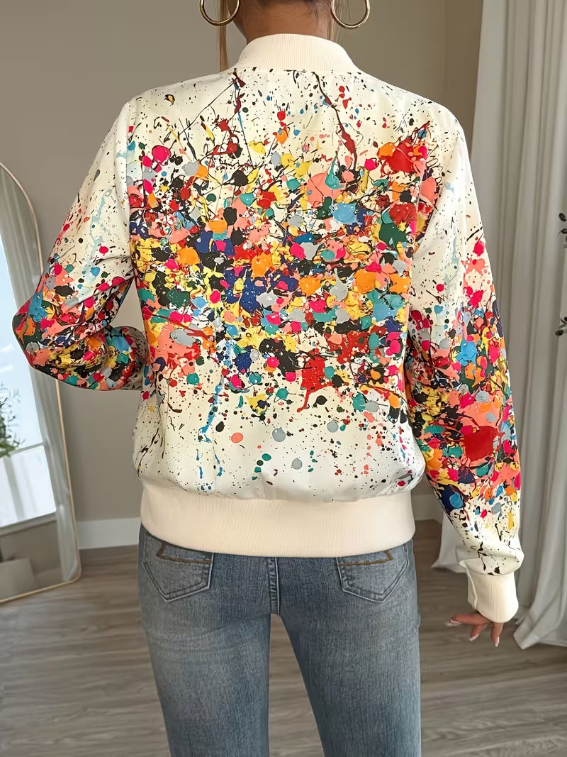 Giacca bomber donna stampata con zip e dettagli a contrasto