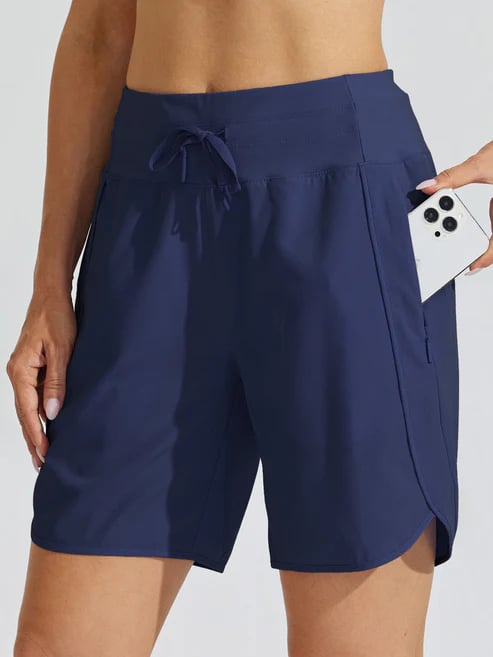 Shorts sportivi donna a vita alta con cordino e tasche