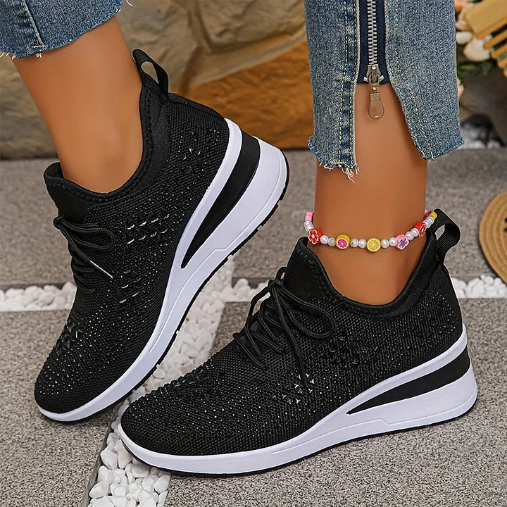 Sneakers donna con zeppa scintillante e rete traspirante