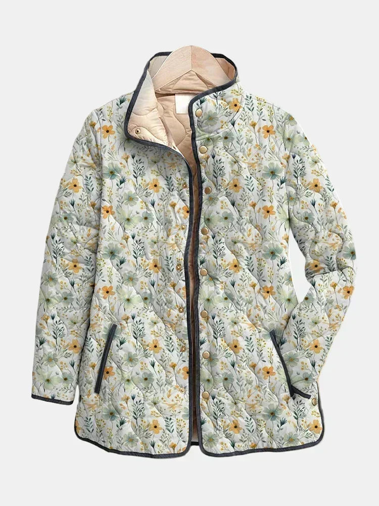 Giacca trapuntata floreale da donna con chiusura a bottoni