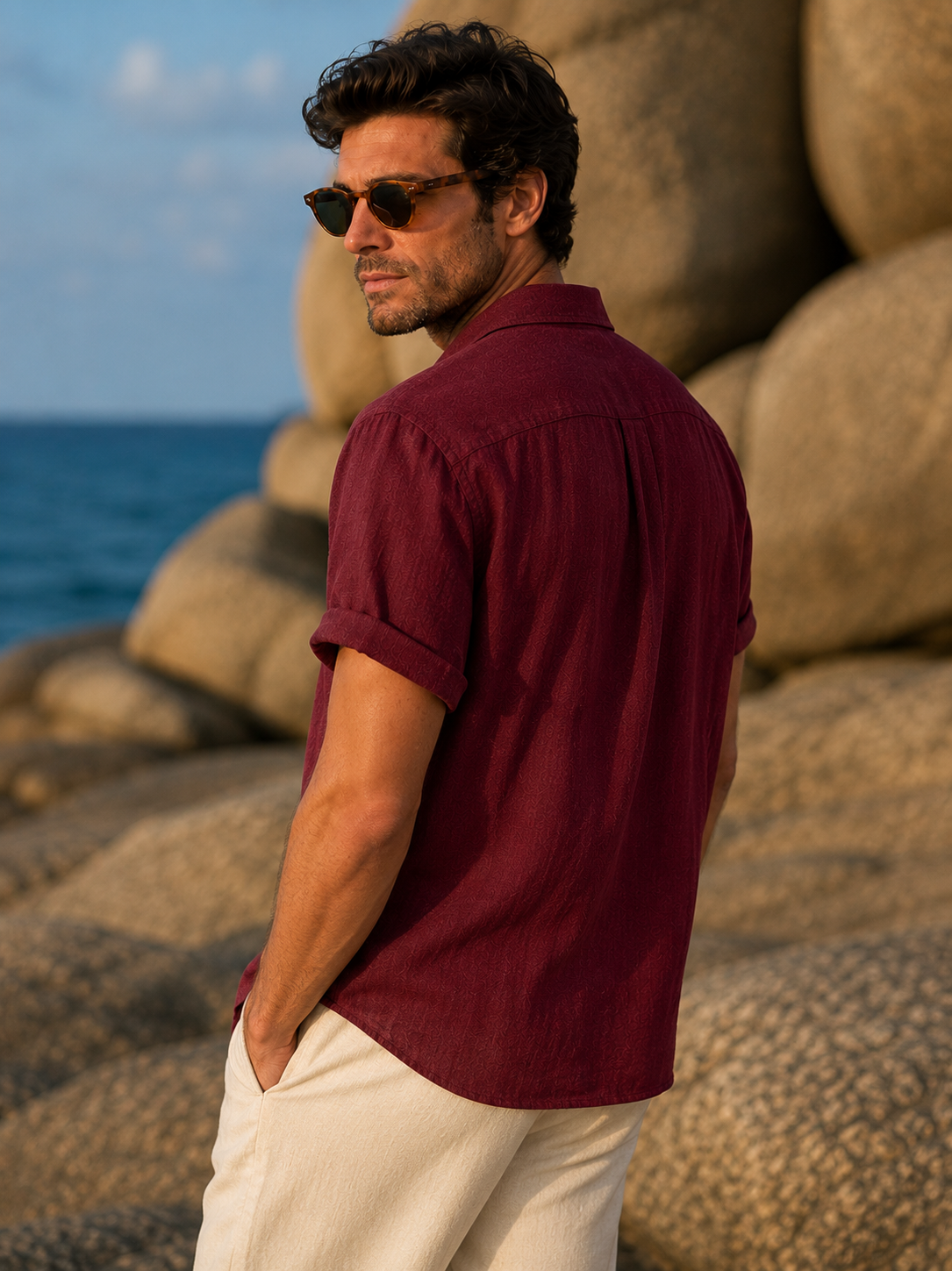 Camicia Estiva Valerio — Rosso Borgogna
