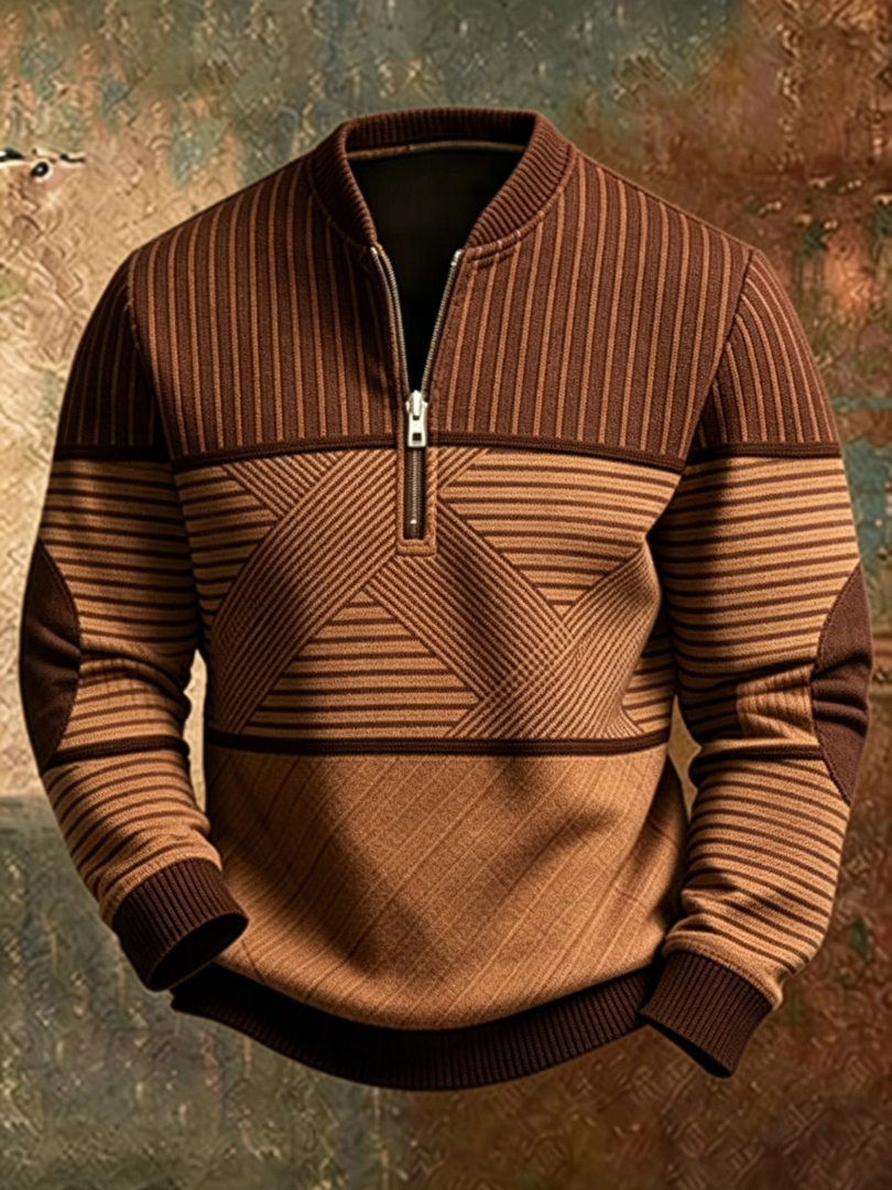 Maglione uomo in poliestere con collo alto e mezza zip