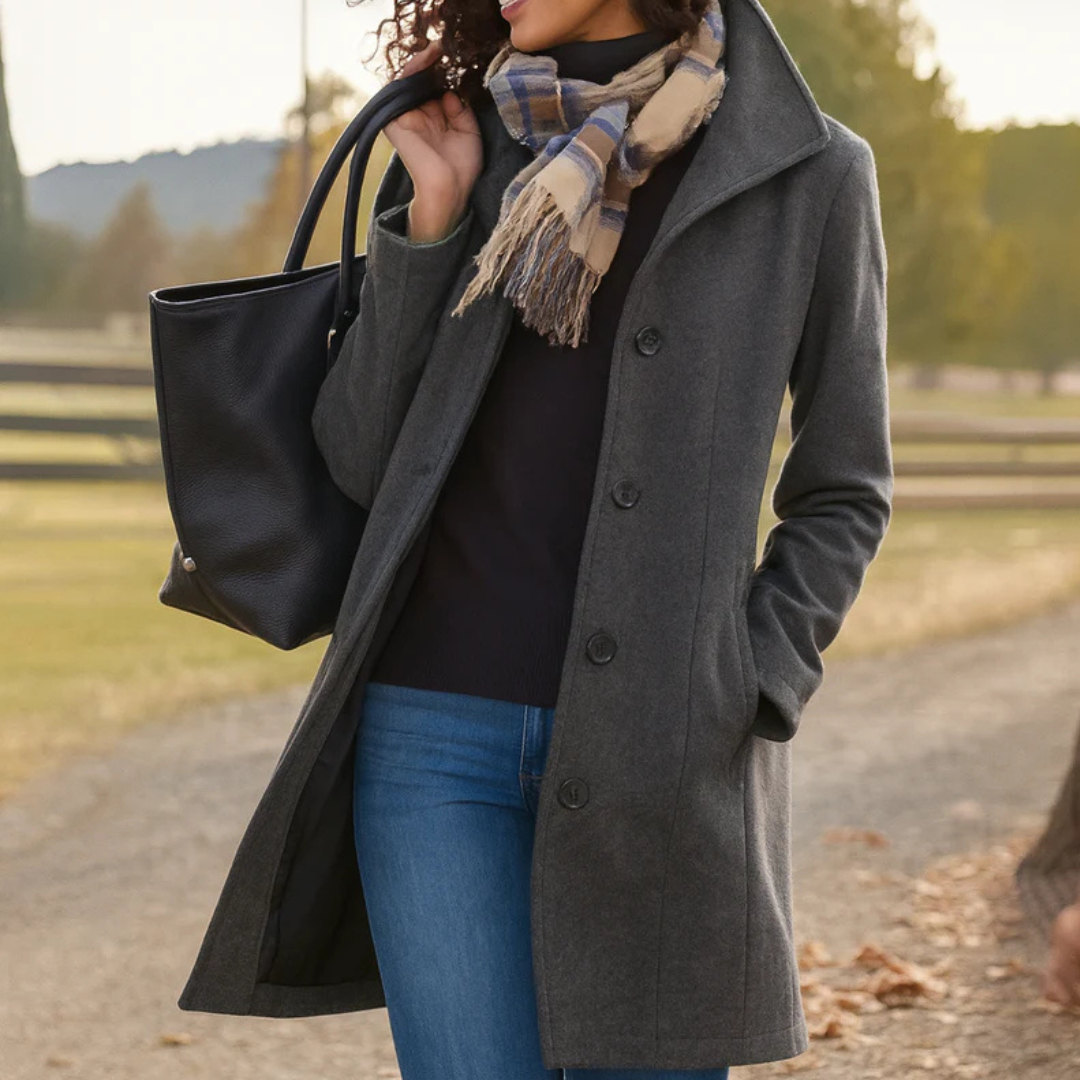 Cappotto lungo donna con bottoni e colletto classico