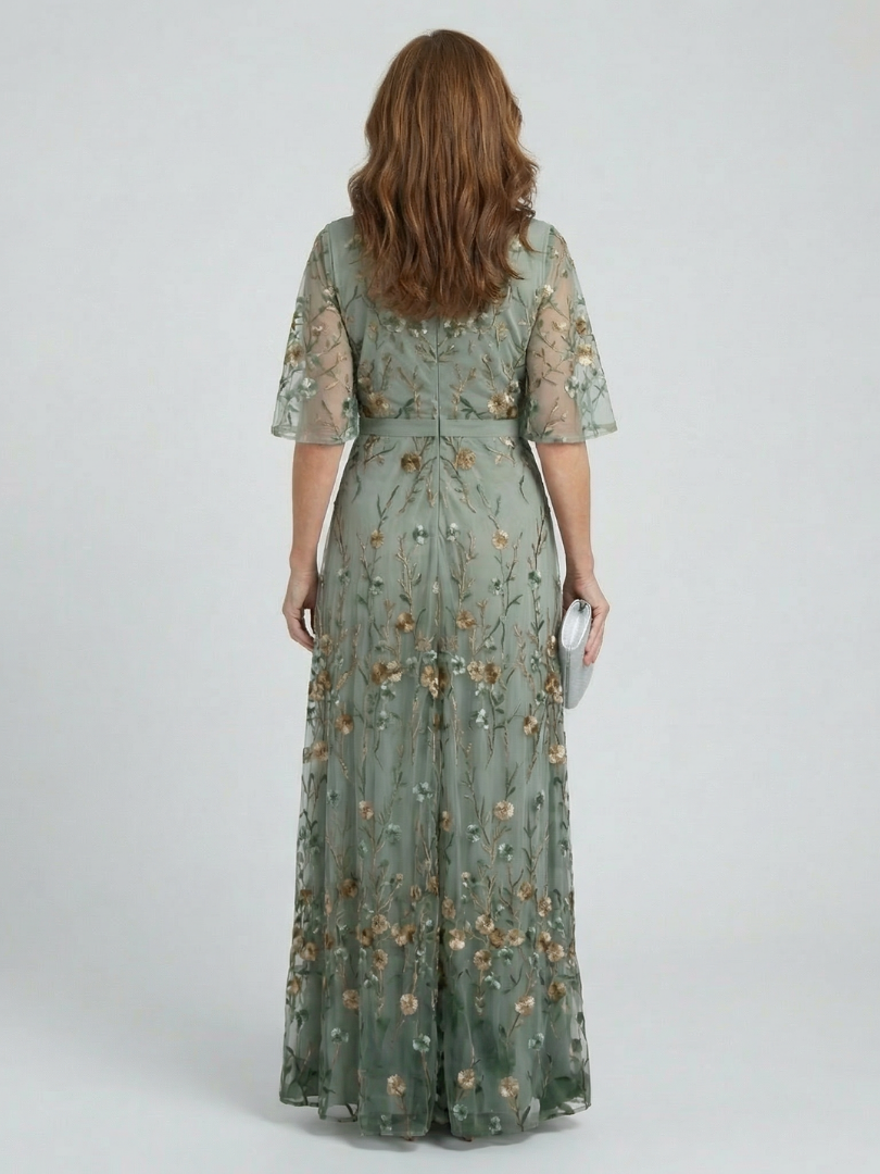 Abito lungo donna floreale elegante con scollo incrociato