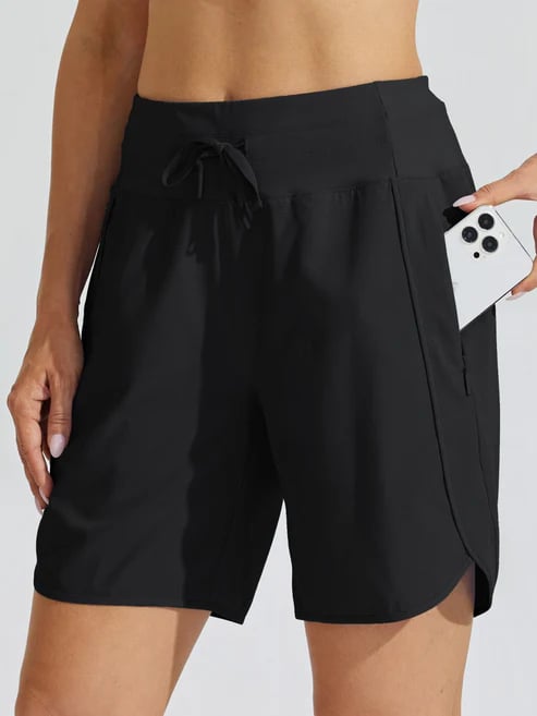 Shorts sportivi donna a vita alta con cordino e tasche
