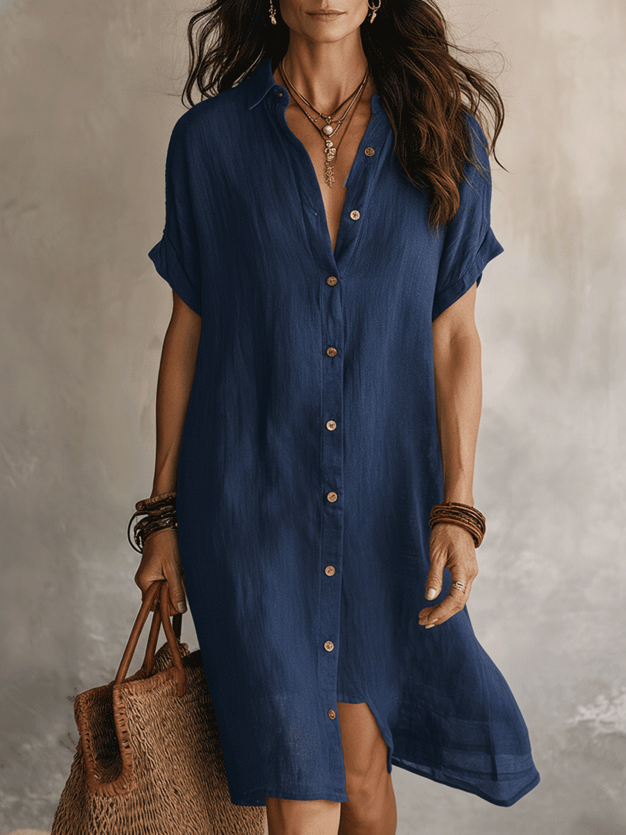 Abito chemise da donna in lino cotone con bottoni