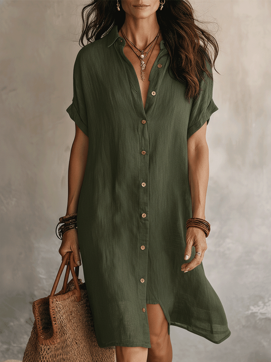 Abito chemise da donna in lino cotone con bottoni