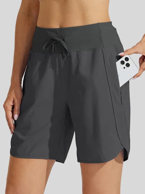 Shorts sportivi donna a vita alta con cordino e tasche