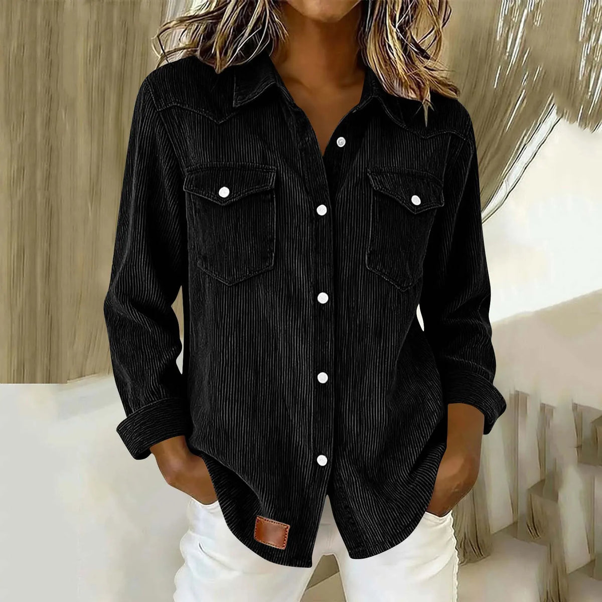 Camicia donna in velluto a coste con bottoni e tasche