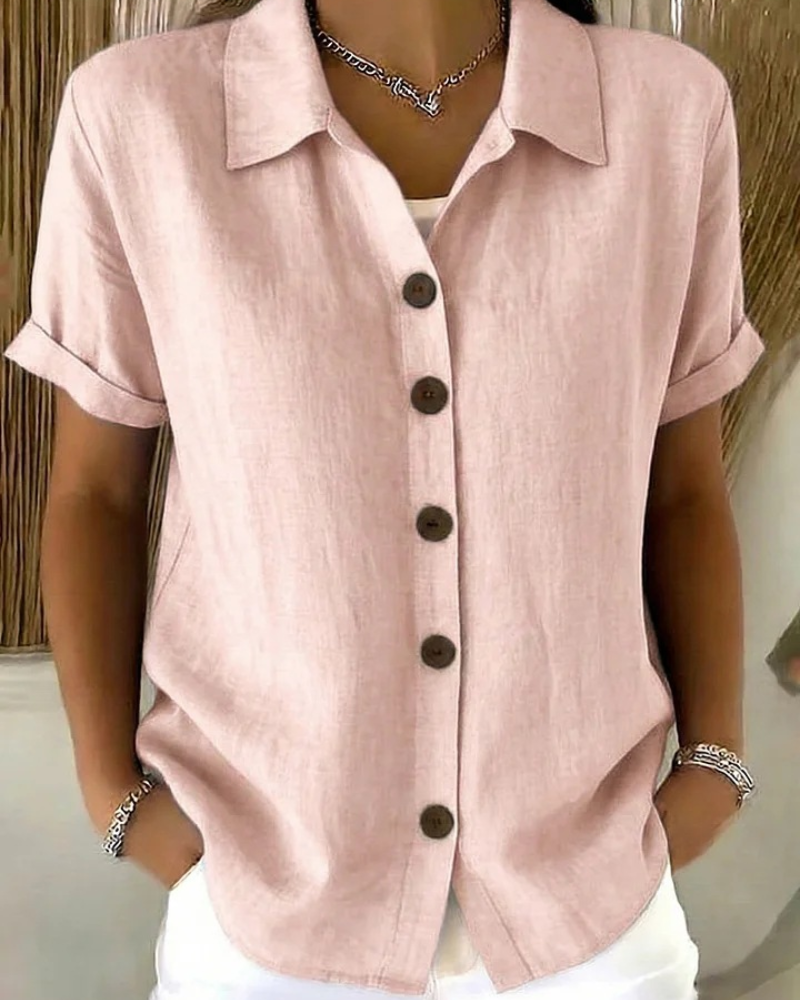 Blusa donna verde con bottoni e maniche corte